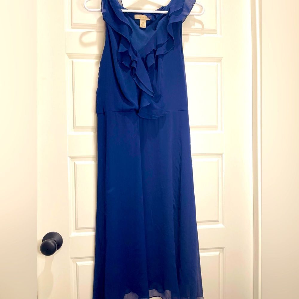 jonathan martin Royal Blue Ruffled V-Neck Maxi Dress